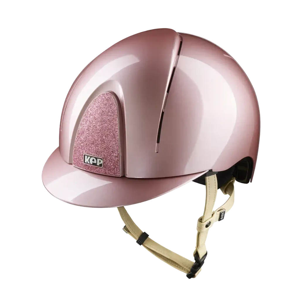 KEP SMART NOVA METAL POLISH Pink Standard Visier mit beiger Beriemung Glitzer Pink Reithelm - pink, Größe M (51-58)