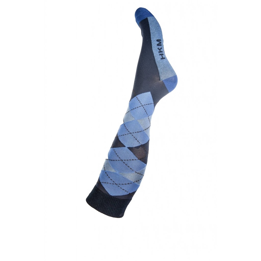 HKM Reitsocken Check Classico - dunkelblau/mittelblau, Größe 30-34
